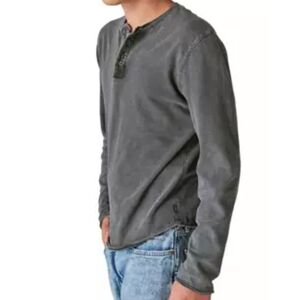 Lucky Brand Men's Medium Long Sleeve Shirt Slub Jersey Henley Snap Button Gray